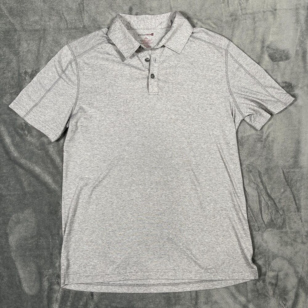 SWISSTECH Polo Mens M Medium Gray Heather Stretch Short Sleeve Shirt Casual